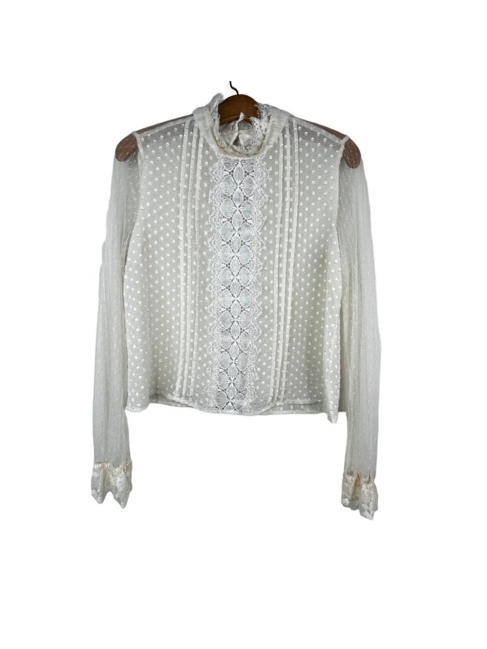 Willow & Root Blouse Small Lace Dotted Sheer Boho Cream Coquette Feminine